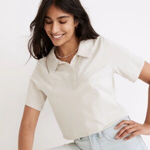 Madewell Womens Gray Rivet & Thread Polo Crop Tee